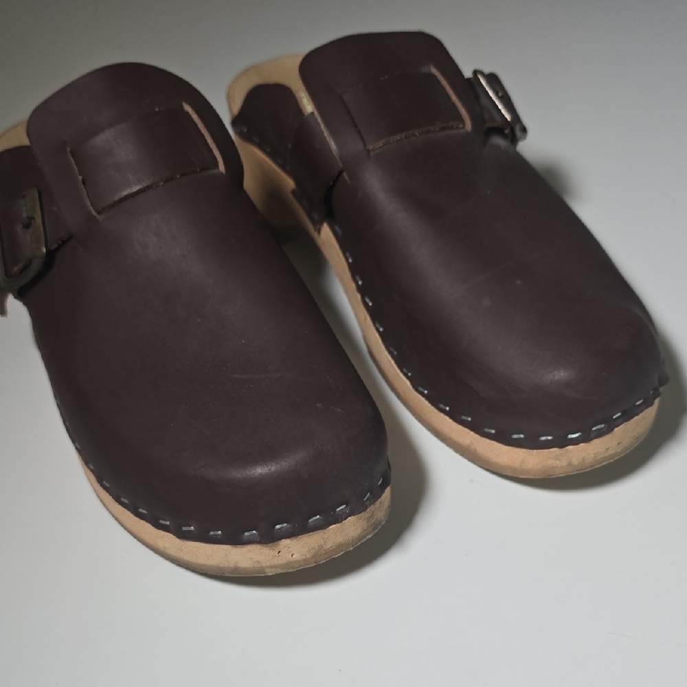NWOT SIMSON Holland Leather And Wood Clogs - Picture 2 of 8